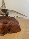 Art Glass Baron Shark Sculpture Manzanita Burl Wood 22k Gold Ocean Aquatic