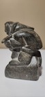 Inuit Style Soapstone Carving Sculpture Figure Holding Fish Etched Base Code