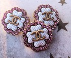 4pcs Stamped Chanel Cc Pink Rhinestone Gold   White Clover Button 22mm