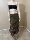 Women   s Brown Denim Cotton Casual Beads Embroidered Boho Size M 6-8  Skirt 3712