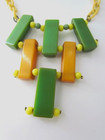 Vintage 1950s Celluloid Bib Necklace Choker Statement Green Amber Yellow