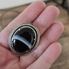 Vtg Natural Bk Onyx Mens Bolo Tie Cowboy Waxed Rope Sterling Silver Southwestern