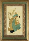 Antique Persian Miniature Paintings  Pair Framed - Vintage Hand Painted Islamic