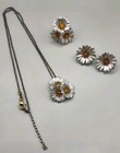 Vintage Italy Sterling Silver Flower Necklace Earrings Ring Jewelry Set