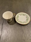 Lenox Holiday Porcelain Cup   Saucer Set Holly Berry Gold Trim Usa