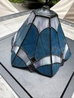 Vtg Tiffany Style Stain Glass Handcrafted Lampshade Hanging Blue Purple