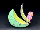 Moon Trinket Box Enamel Hinged Keepsake Boy In Rhinestone Pajamas Starry Night