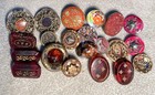 21 Antique Victorian Buttons Glass In Metal  Enamel   Celluloid  Carved Shell