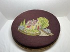 Vintage Needlepoint Wooden Foot Stool W floral Design Oval