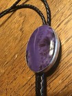 Vintage 1950s Navaho Western  Sterling Silver Purple Agate Bolo Tie Signed