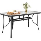 Patio Tempered Glass Table  Rectangular Outdoor Dining Table With Umbrella Hole