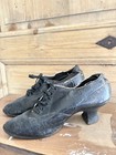Edwardian French Pair Woman Shoes Black Leather Bobine Heel Worn C1850