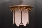 Vtg Art Deco Ceiling Light Skyscraper Slag Stained Milk Glass Flush Mount Atq
