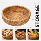 Handmade Rattan Bread Baskets  9  Medium Round Wicker Storage Bowls  Natural