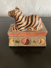 Vintage Hand Carved Cat Trinket Box Wooden Folk Art 5 5    X 2 5   