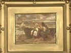 Antique 19th Century Oil On Canvas Painting - Incredible Ornate Gesso Gilt Frame