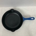 Vtg Le Creuset  20 Skillet Pan Blue Enamel Cast Iron Double Spout France 7 5 
