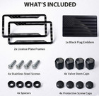 Black American Flag License Plate Frame 2 Pack   Valve Caps   Black Flag Decal