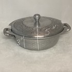 Hand Forged Hammered Aluminum Everlast Metal Casserole Dish W floral Lid Vintage