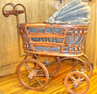 Vtg Antique Victorian Doll  wrought Iron wicker Carriage Buggy Stroller      Box