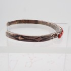 Vtg Zuni Pd Coonsis Red Coral 4mm Stacking Sterling Silver 6 1 2  Cuff Bracelet