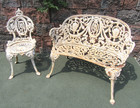 Antique Victorian Cameo Cast Iron Garden Porch Set Settee Chair
