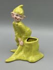 1951 Ceramic Gilner Lime Green 7 25  Pixie Elf Gnome Planter Vintage California