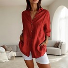 Plus Size Women Solid Loose Tops Button Down Long Sleeve Shirt Casual Blouse Tee
