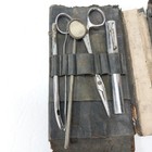 Antique Dental medical Instruments Tools Mirror Caduceus Thermometer Case