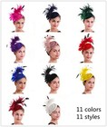  Fascinator For Women Hair Clip Hat Bowler Feather Flower C1-fuchsia Feather
