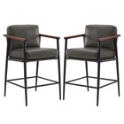 Chita Mid Century Modern Barstools Set Of 2  26 stools W wood Armrests metal Leg