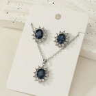 3pcs Fashion Shiny Blue Rhinestone Crystal Earring Necklace Set Jewelry Gift