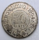 1904 Hong Kong 50 Cents Km-15 Silver  800 Scarce 100k Minted Edward Vii