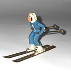 Vintage Barclay Lead Toy Blue Skier Skiing Figure W  Poles