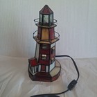Vintage Stained Glass Lighthouse Night Light Red Accent Table Lamp 