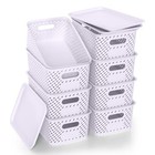 Plastic Storage Bins With Lid  Stackable Small Box Basket For 8-pack Lavender