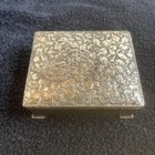 Vintage Brass Colored Tin Trinket Box  Red Lined Hinged Lid 4  X 3 5 