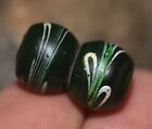 Rare Antique Venetian Green Glass Siamese Twin Semi Feather Bead  African Trade