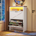 Led Shoe Cabinet With 2 Flip Drawers Entryway Modern Shoe Storage Rack Organizer