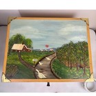 Vintage Tole Hand Painted Wooden Storage Trunk Folk Art Chest Geese Signed 1989