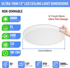 Led Flush Mount Ceiling Light Fixture  5000k Daylight White  2400lm  12 Inch 24w