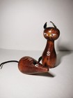 Wood Cat   Mouse Salt   Pepper Shaker Set Leather Ears Vintage 1950 s 