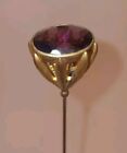 Victorian Gilt Brass Amethyst Glass Hatpin Fancy Faceted Flower 10  Long Antique