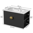 30  Blcak Wall Mounted Bathroom Vanity Cabinet With Ceramic Sink   2 Doors