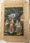 Indo-persian Miniature C 1850     Painted Courtly Scene On Printed Urdu Page