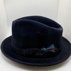 Vtg Sovereign Stetson Western Hat Navy Fedora Feather Braided Rope Band 7 1 4