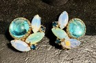 Gorgeous Vintage Demi Parure Set  Clip Earrings   Bracelet  Sea Green Cabachon W