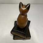 Vintage Wooden Hand Carved Siamese Cat On Books Made In Thailand