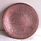 Antique Vintage Persian Style Copper Dish Real Silver Inlay Kufic Calligraphy