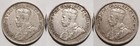 1914  1916  1917 Canada Silver 10 Cents Vf xf  Three George V Coins 10c